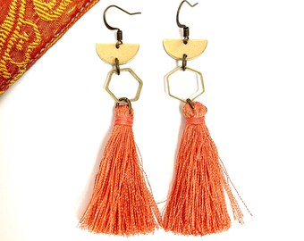 coral earrings / salmon earrings/ papaya earrings / light orange tassel earrings / peach orange earrings / silk tassel earrings