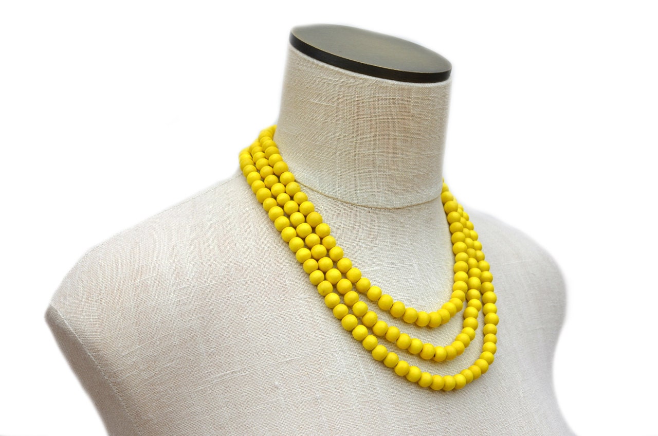 Yellow necklace / yellow beaded necklace / yellow statement Etsy