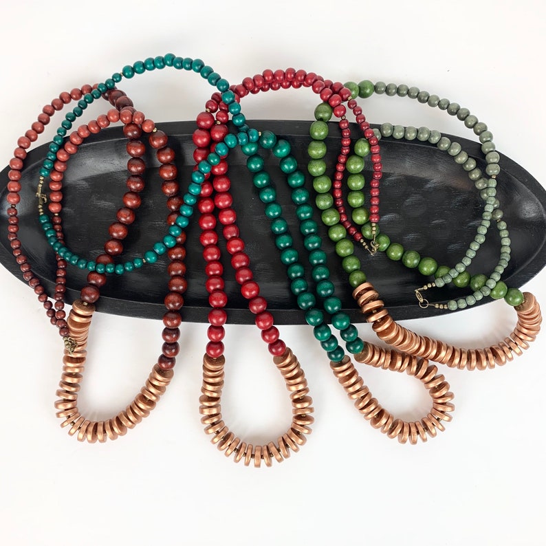 Olive Green Necklace / Long Beaded Necklace / Wood Bead Etsy