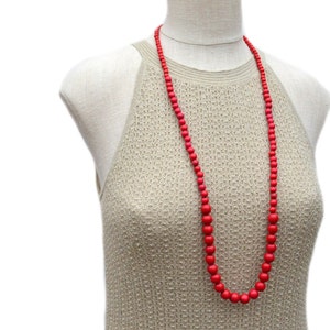 long red necklace / long red beaded necklace / long beaded necklace / wood bead necklace / red statement necklace image 1