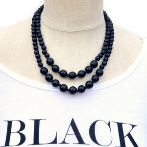 black bead necklace / black beaded necklace / black statement necklace / black wood bead necklace / black bridesmaid necklace / 2 strand