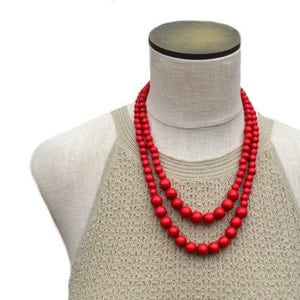 red bead necklace / red necklace /  red statement necklace / red wooden necklace / red beaded necklace / two strand necklace / 2 strand
