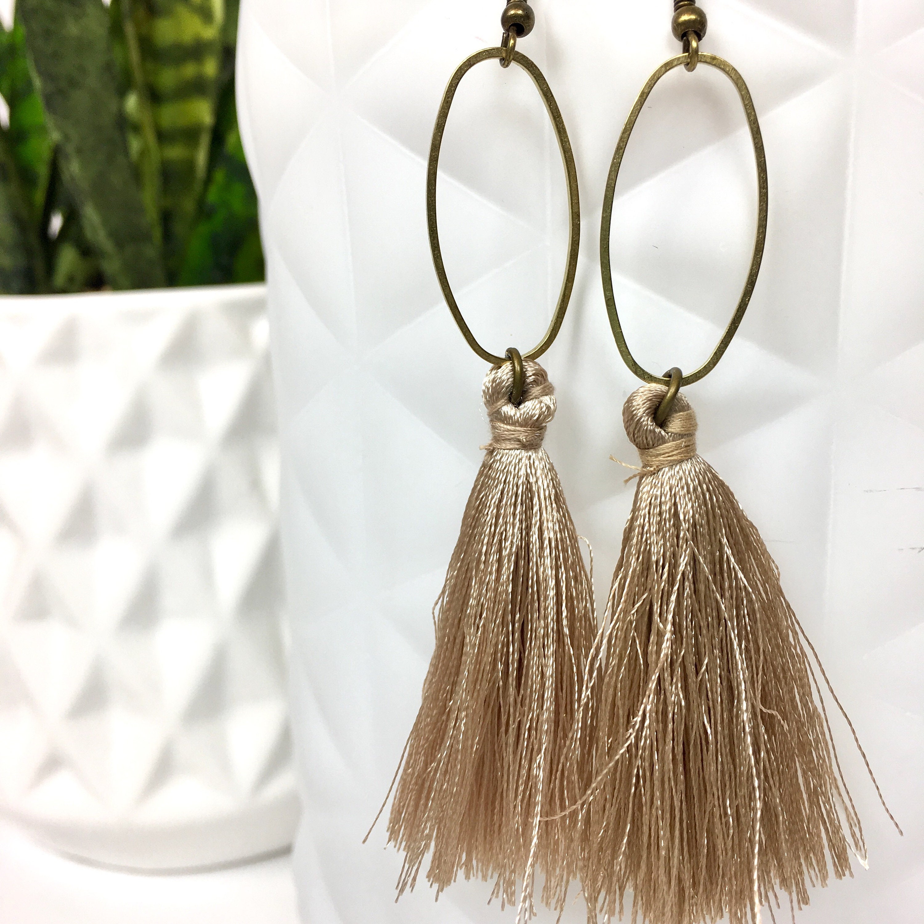 Taupe tassel shop earrings