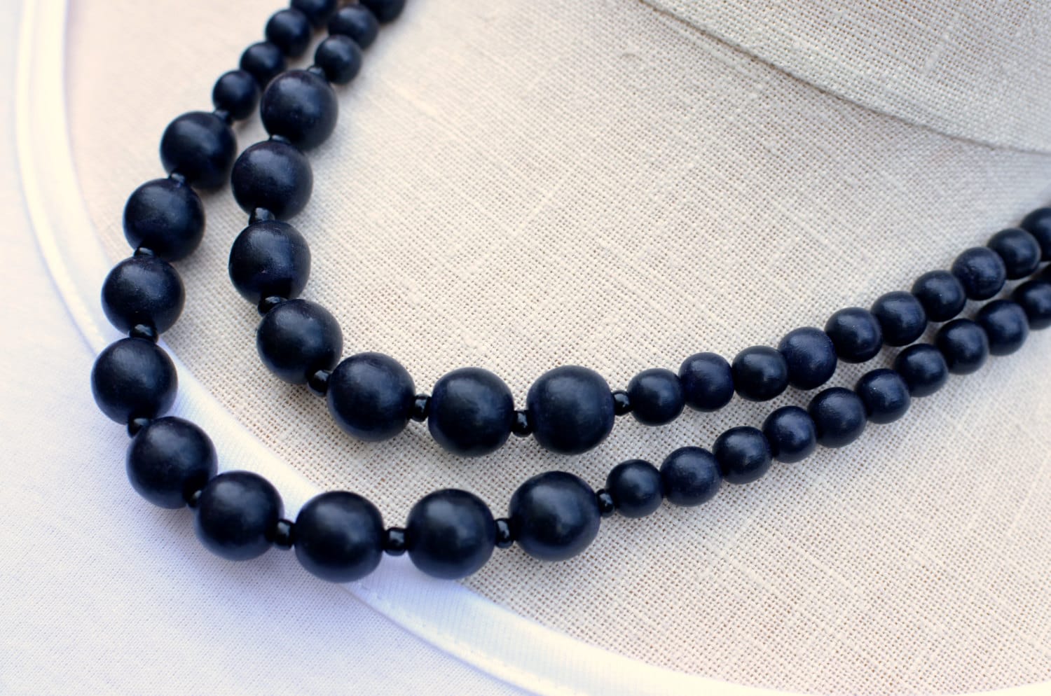 Black bead necklace / black beaded necklace / black statement Etsy