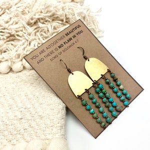 TIBET‣‣ turquoise dangle earrings / turquoise and brass earrings / turquoise boho earrings / lightweight tribal earrings / blue turquoise