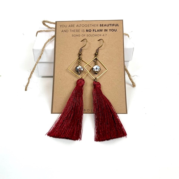 burgundy earrings / tassel earrings / maroon earrings / wine earrings / silk tassel earrings / long earrings / dangle earrings / ANY COLOR