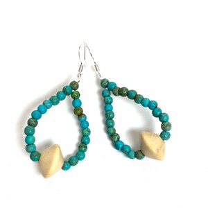 turquoise dangle earrings / turquoise and cream earrings / turquoise boho earrings / lightweight tribal earrings / blue turquoise earrings