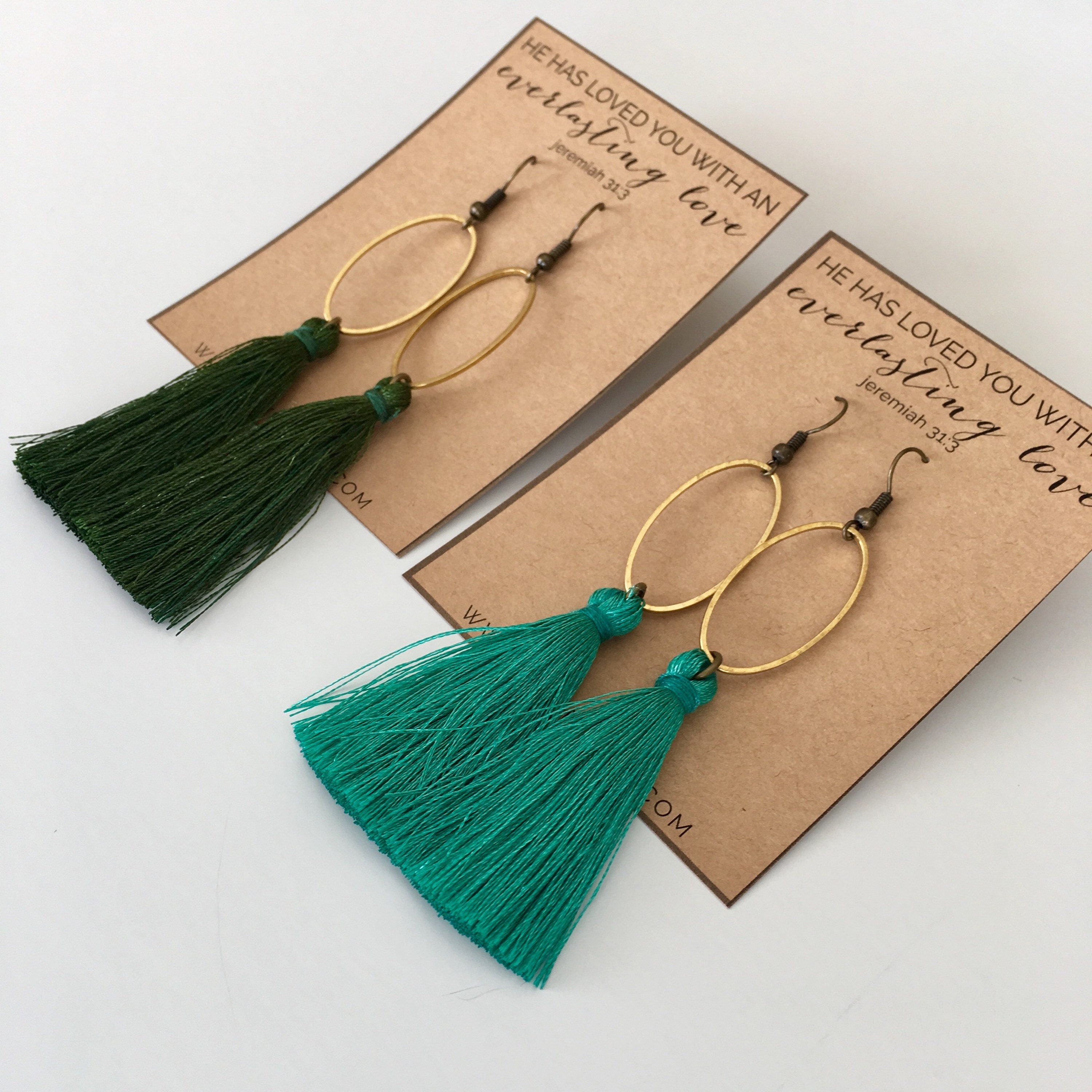 Green earrings / dark green earrings / green tassel earrings / | Etsy