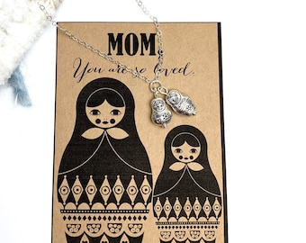 mother daughter necklace / mothers day gift daughter / matryoshka necklace / birthday gift mom / sterling silver / nesting doll necklace