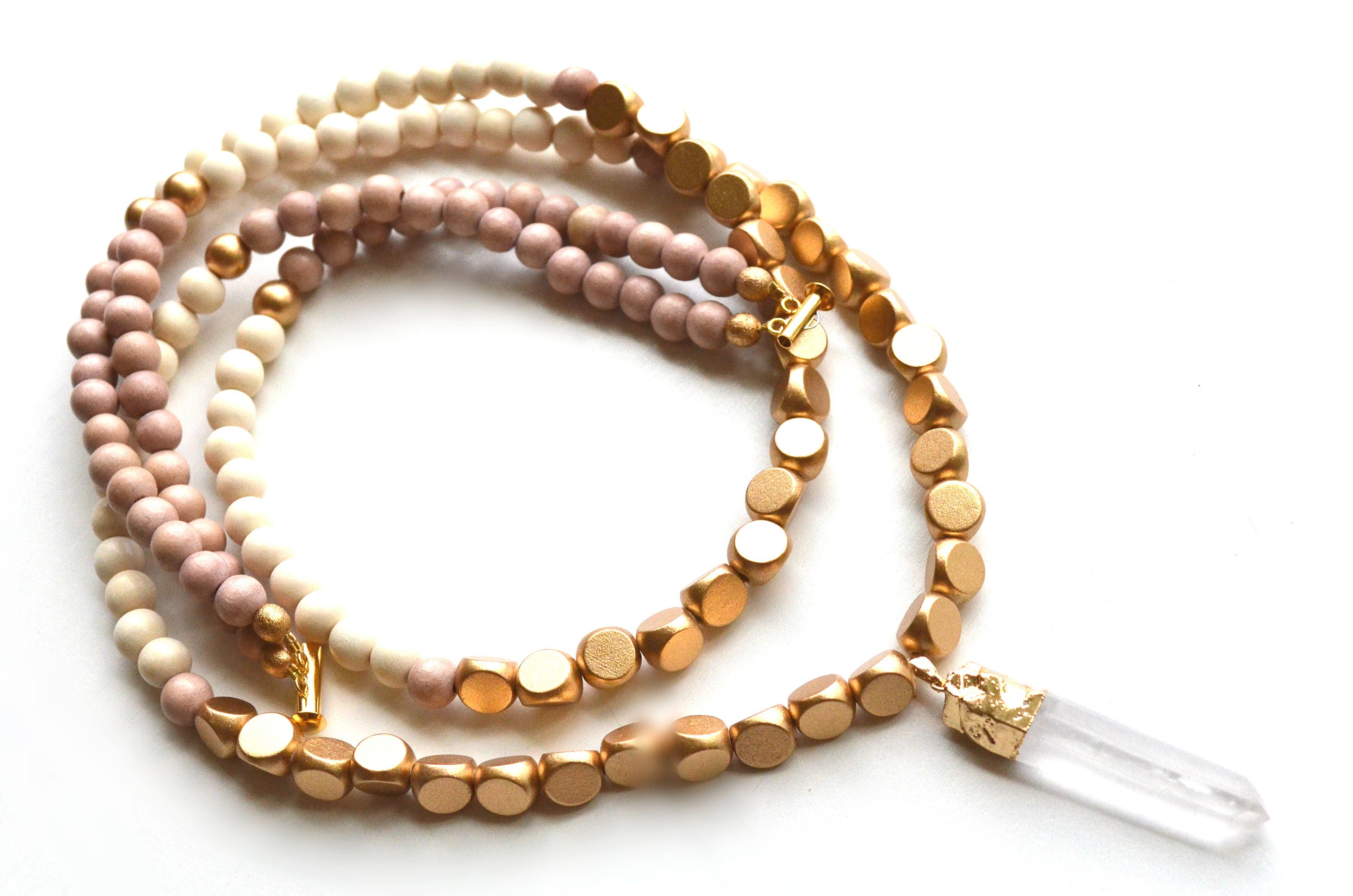 blush necklace / crystal pendant necklace / beaded statement Etsy