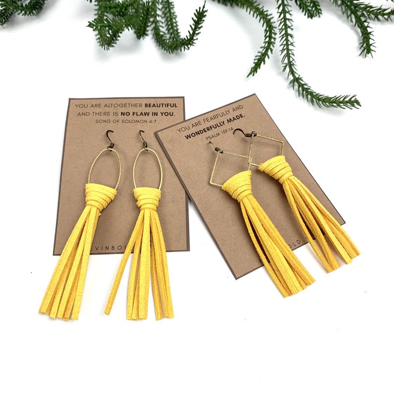 Yellow Leather Earrings / Yellow Tassel Earrings / Mustard Etsy