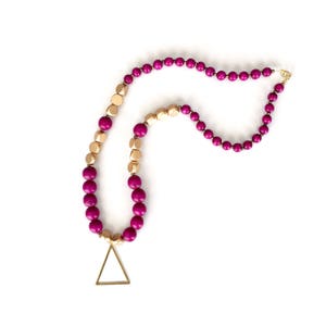 purple necklace / violet necklace / purple and gold necklace / purple beaded necklace / statement necklace / geometric summer necklace