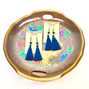 blue tassel earrings / lightweight earrings/ peacock blue earrings / teal earrings / silk tassel earrings / fall winter earrings