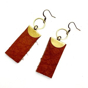 brown leather earrings / lightweight leather earrings / cognac earrings / brass and leather earrings / boho earrings / dangle earrings