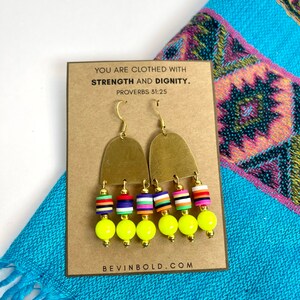 neon heishi bead earrings / colorful bead earrings / neon yellow earrings / fluorescent dangle earrings / boho earrings / rainbow earrings