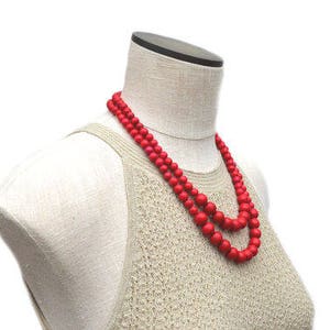 red bead necklace / red necklace /  red statement necklace / red wooden necklace / red beaded necklace / two strand necklace / 2 strand