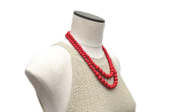 Red Bead Necklace Red Necklace Red Statement Necklace Red