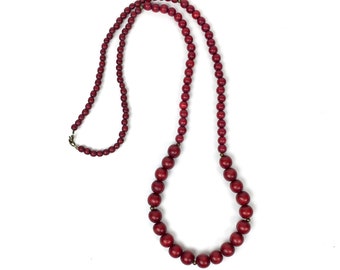 burgundy beaded necklace / maroon necklace / dark red bead necklace / wine colored single strand necklace / wood bead necklace