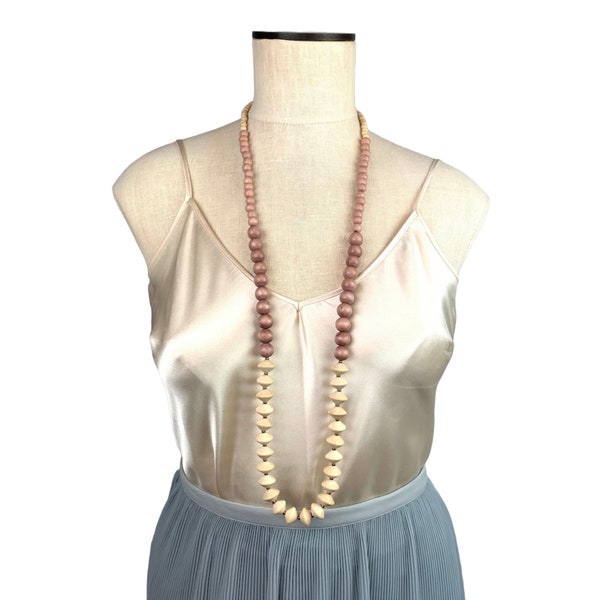 long collier neutre / collier de perles de bois blush crème taupe / collier de perles / collier bohème / collier d'été / collier bohème