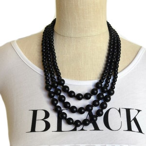 black statement necklace / BESTSELLER / black necklace / beaded necklace / 3 strand necklace /  multi strand necklace / wood bead necklace
