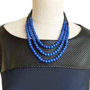 blue bead necklace / royal blue necklace / blue and black necklace / cobalt blue necklace / multi strand necklace / blue statement necklace