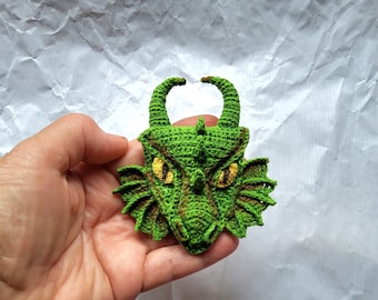 Dragon Head crochet pattern, Dragon Brooch,  Dragon Magnet, Car pendant, Cristmas tree decoration, Gift with Zodiac sign, PDF