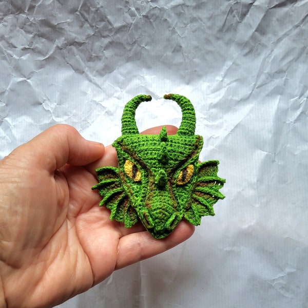 Dragon Head crochet pattern, Dragon Brooch,  Dragon Magnet, Car pendant, Cristmas tree decoration, Gift with Zodiac sign, PDF