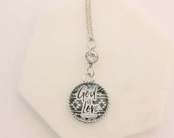 God is Love 1 John 4:16 Glass Pendant Necklace 18- or 24-inch Chain Boho Tribal
