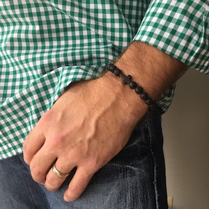 Men&#39;s Lava Stones Cross Bracelet- sideways cross-made with Black lava Stones-Men&#39;s Bracelet-Unisex Bracelet