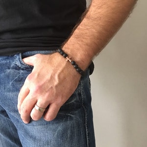 Men&#39;s Cross Bracelet- made with Lava Stones and simple cross-Men&#39;s Bracelet-Unisex Bracelet