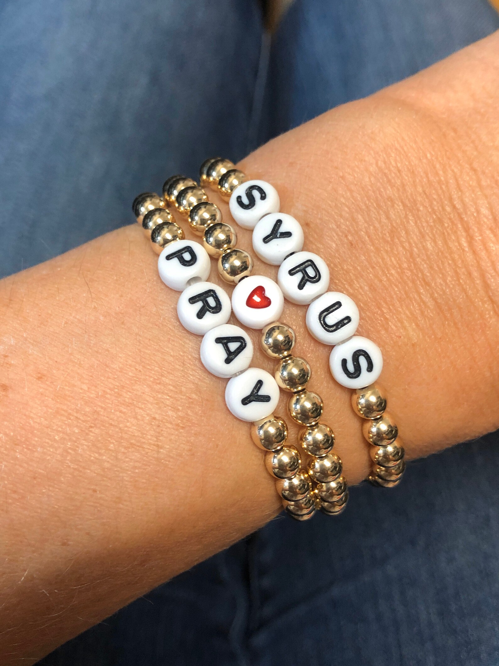 White Name Initial or Word 14k Gold fIlled bracelet | Etsy