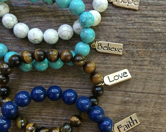 Faith Charm, Hope Charm, Love Charm, Pray Charm, Believe Charm, Dream Charm Bracelet