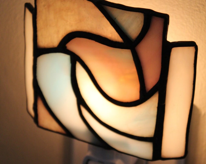 Stained Glass Night Light Abstract Design Beach Waves Ocean Sand Home Decor