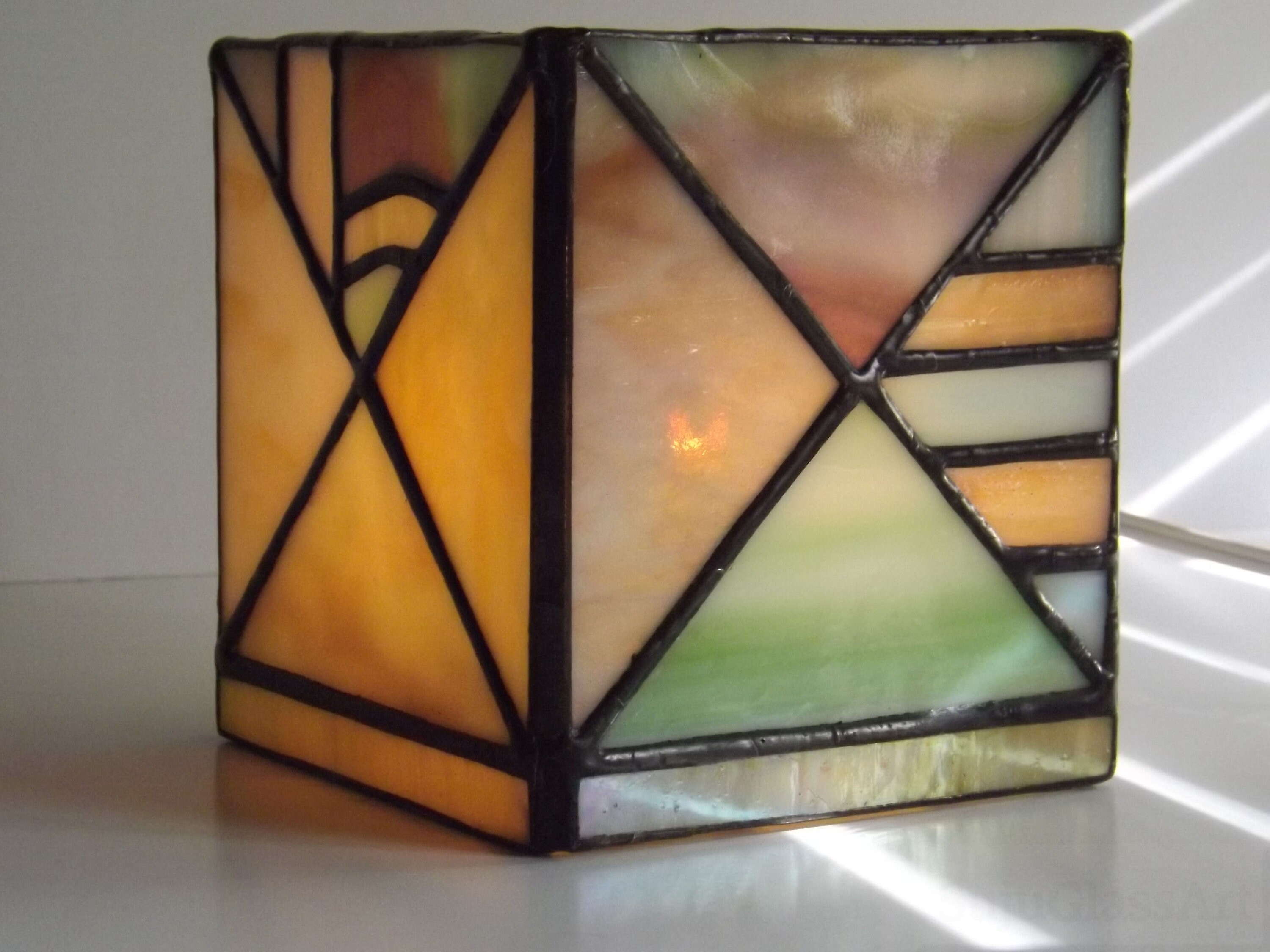 Pastel Triangles Light Box Stained Glass Table Accent Lamp Night Light
