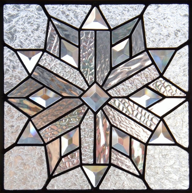 Stained Glass Panel Iridescent Snowflake Textured Clear Glass Etsy