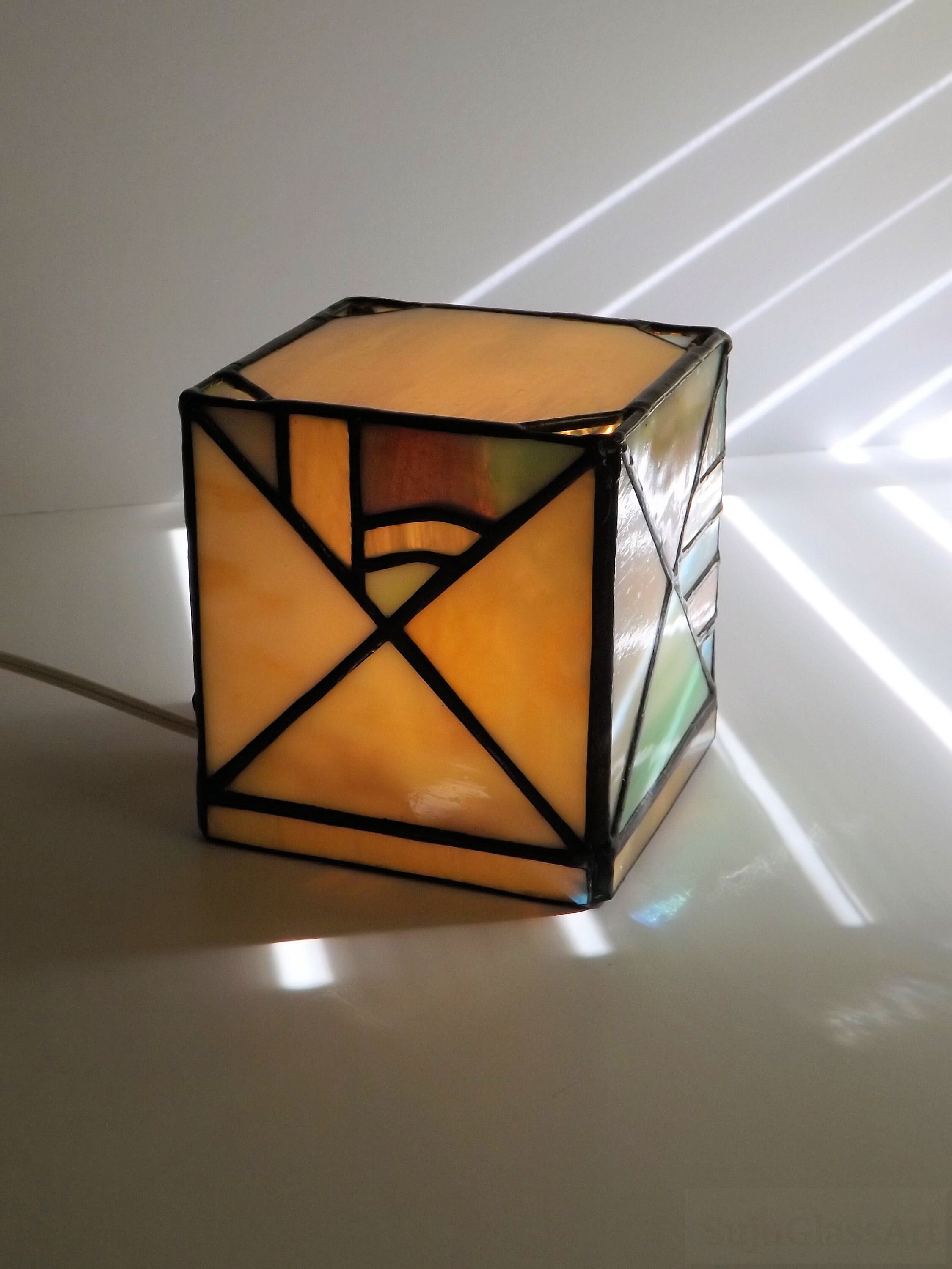 Pastel Triangles Light Box Stained Glass Table Accent Lamp Night Light