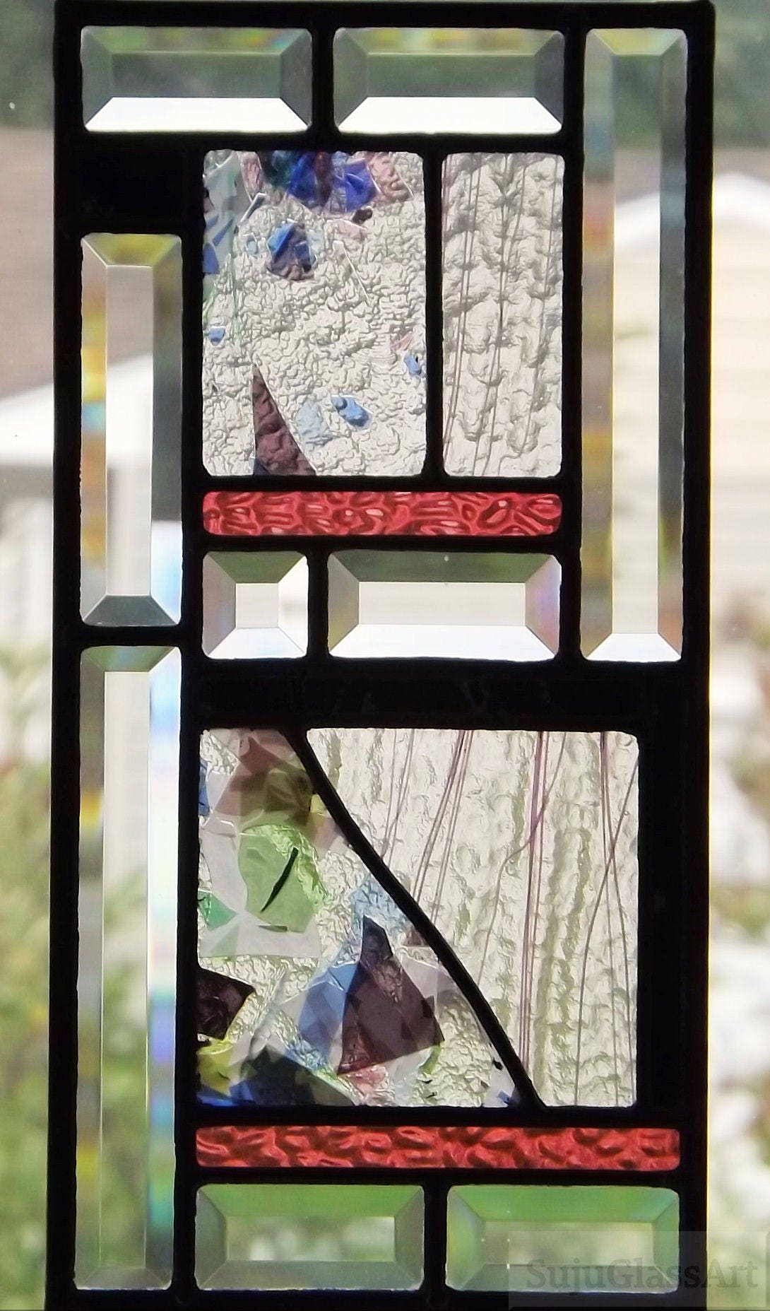 Beautiful Confetti Stained Glass Panel Confetti Pink Stringer Abstract Black Pink Purple Green