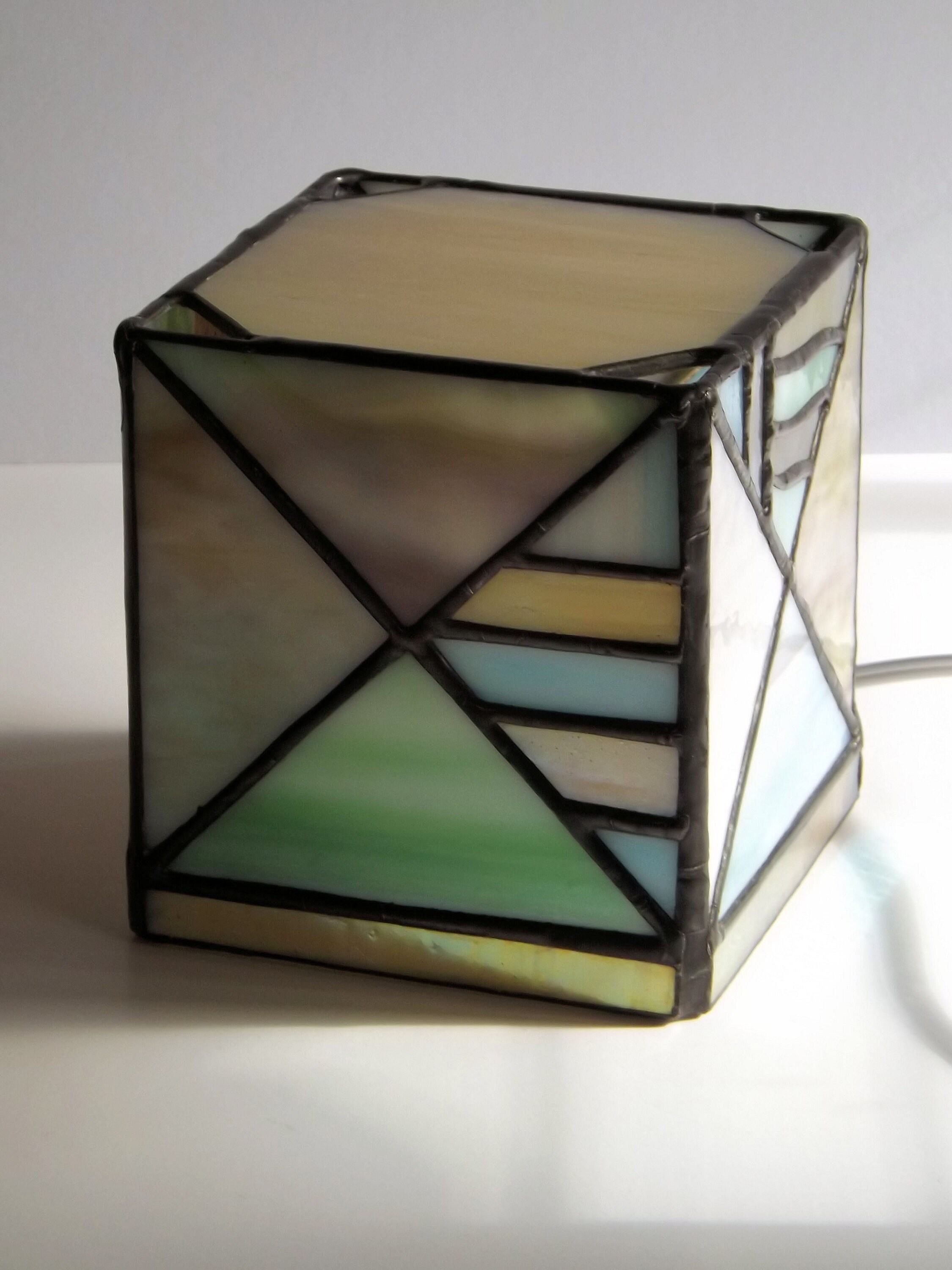 Pastel Triangles Light Box Stained Glass Table Accent Lamp Night Light