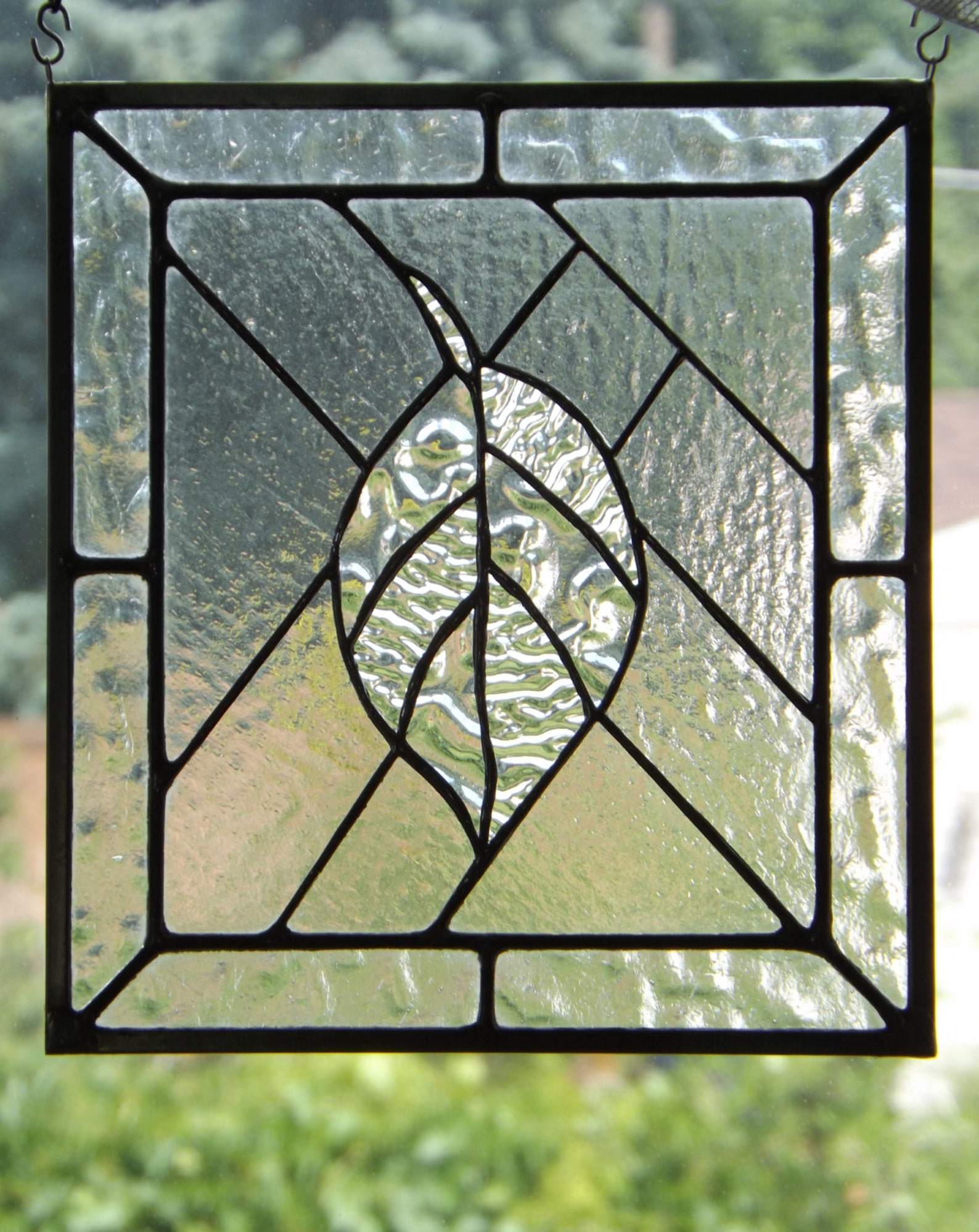 Stained Glass Panel Textured Clear Glass Leaf Etsy