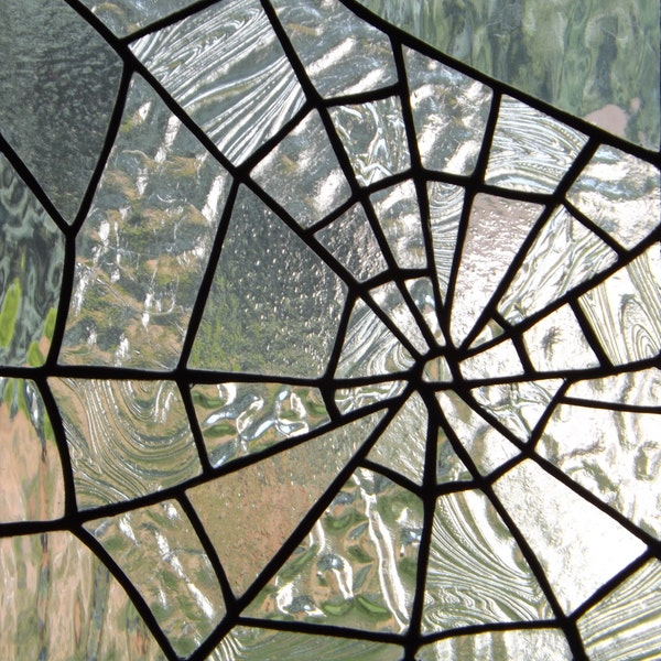 Stained Glass Panel Spiderweb Original Design Halloween Web Window Fall Decor