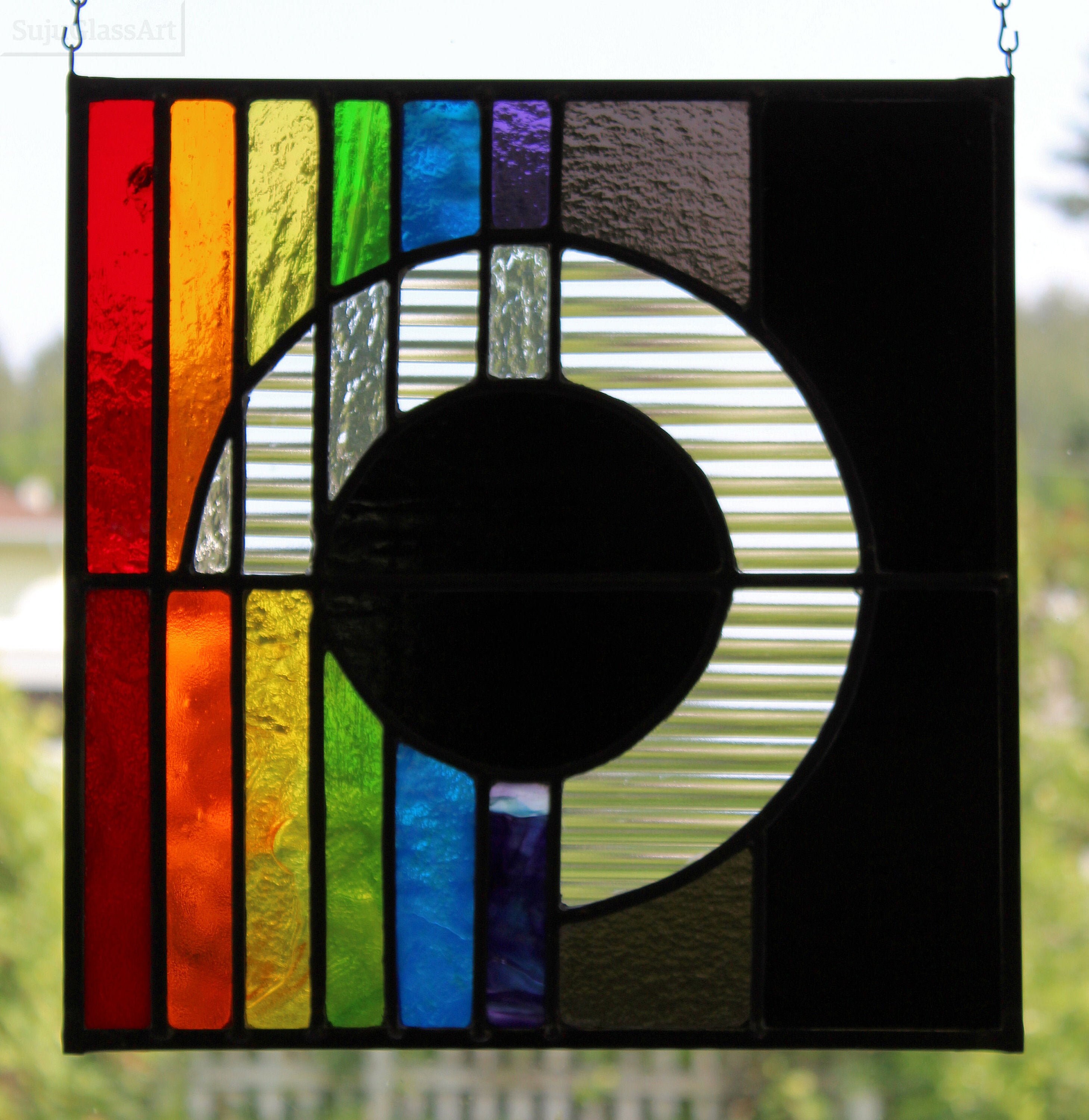 Stained Glass Panel Glass Art Rainbow Eclipse Home Office Decor