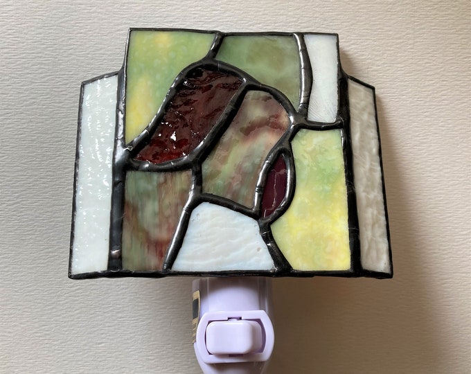 Stained Glass Night Light Abstract Design Red Green Beige Cream Original Floral Garden Home Decor Wall Art Accent Lighting