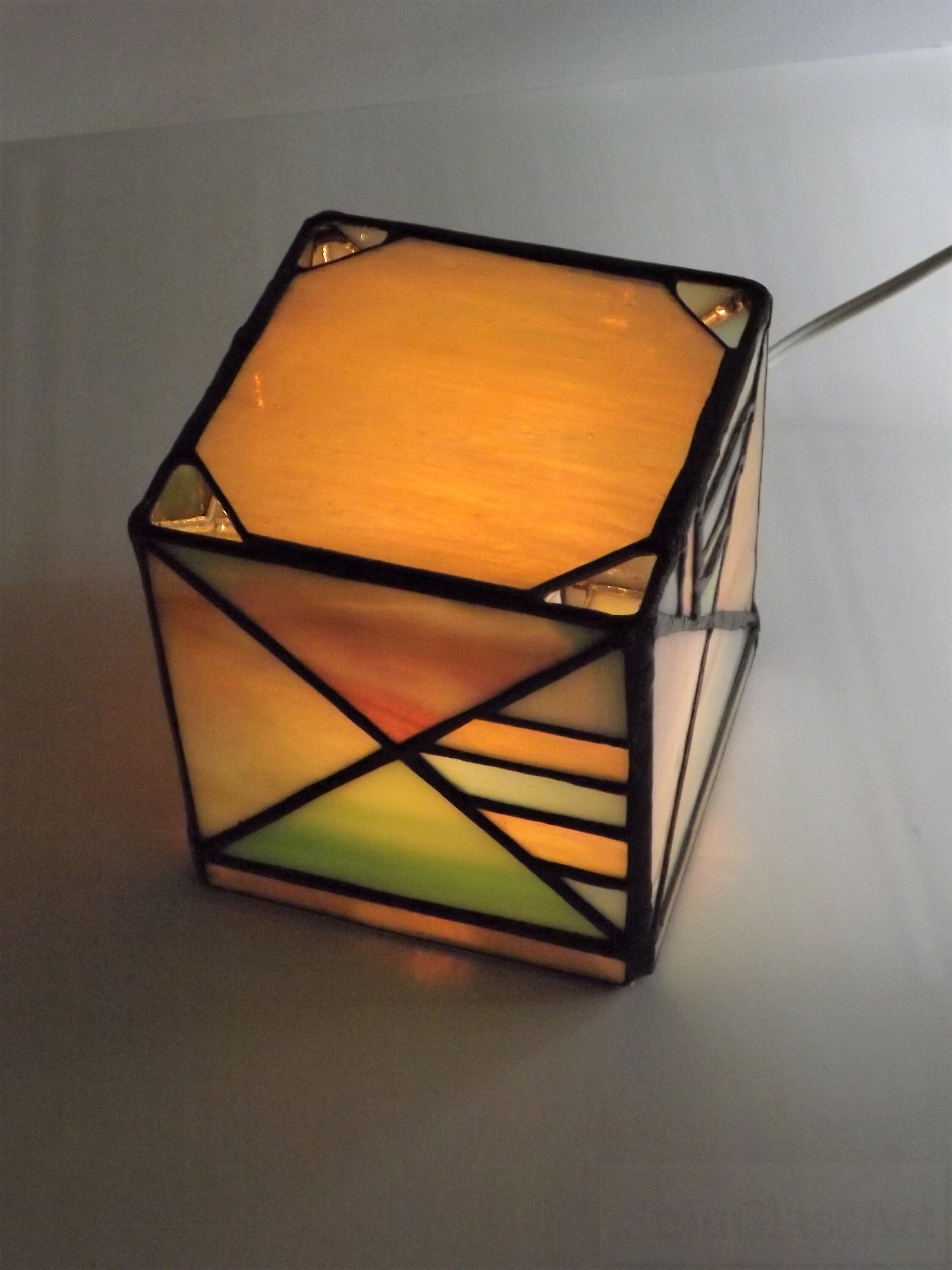 Pastel Triangles Light Box Stained Glass Table Accent Lamp Night Light