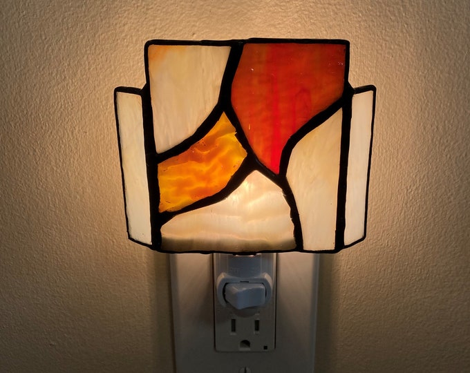 Stained Glass Night Light Original Abstract Design Sunset Clouds Home Decor Accent Wall Art Lighting