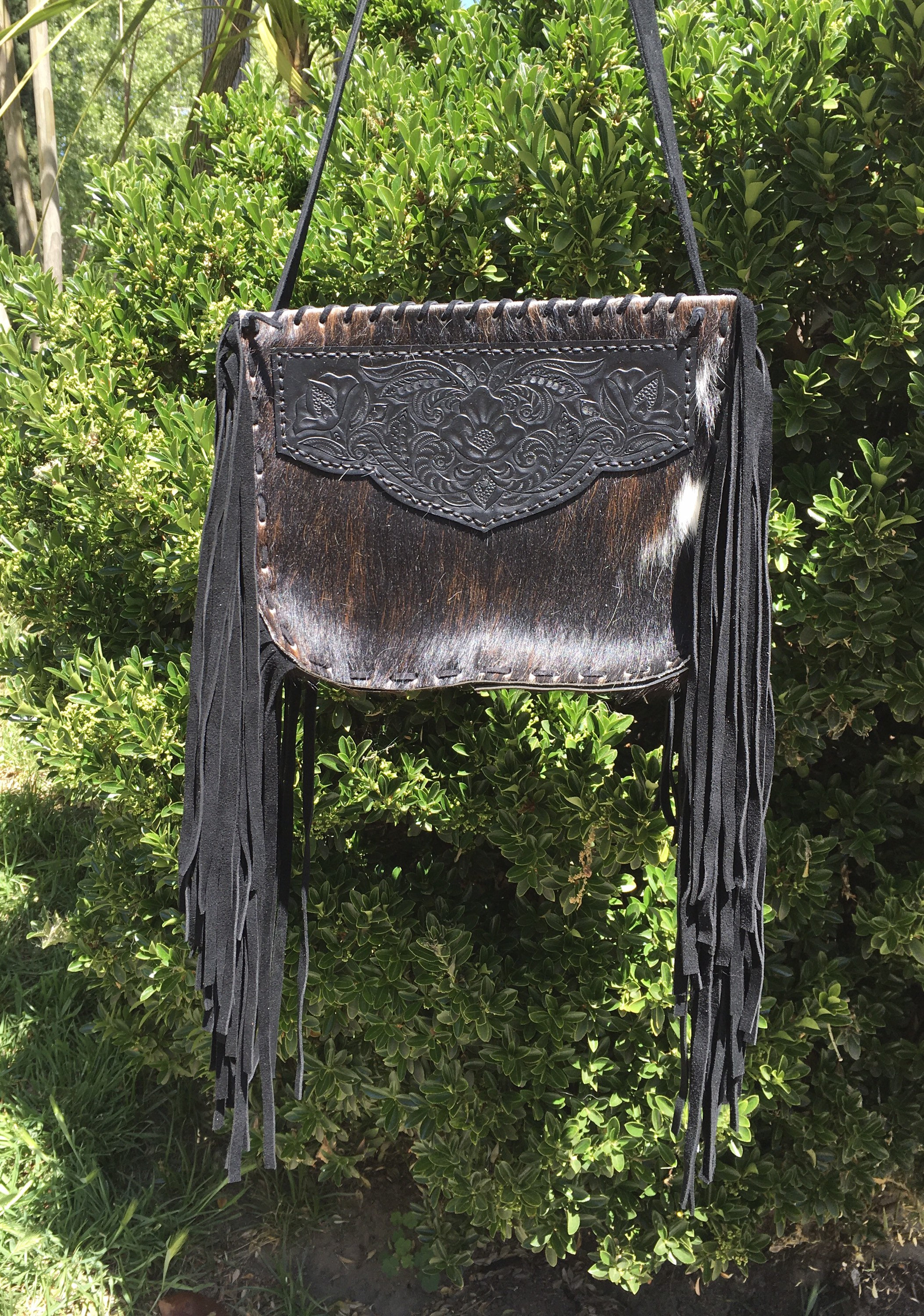 Western fringe cowhide crossbody purse Etsy