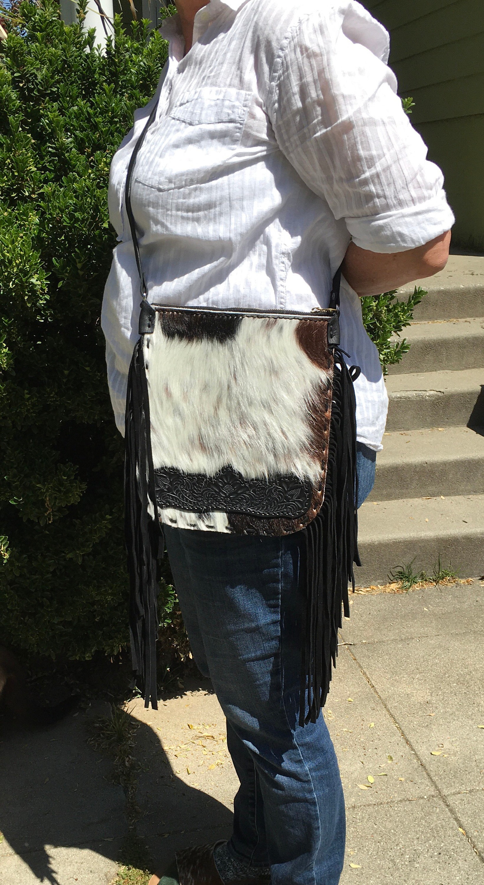 Western Fringe Cowhide Crossbody Purse Etsy