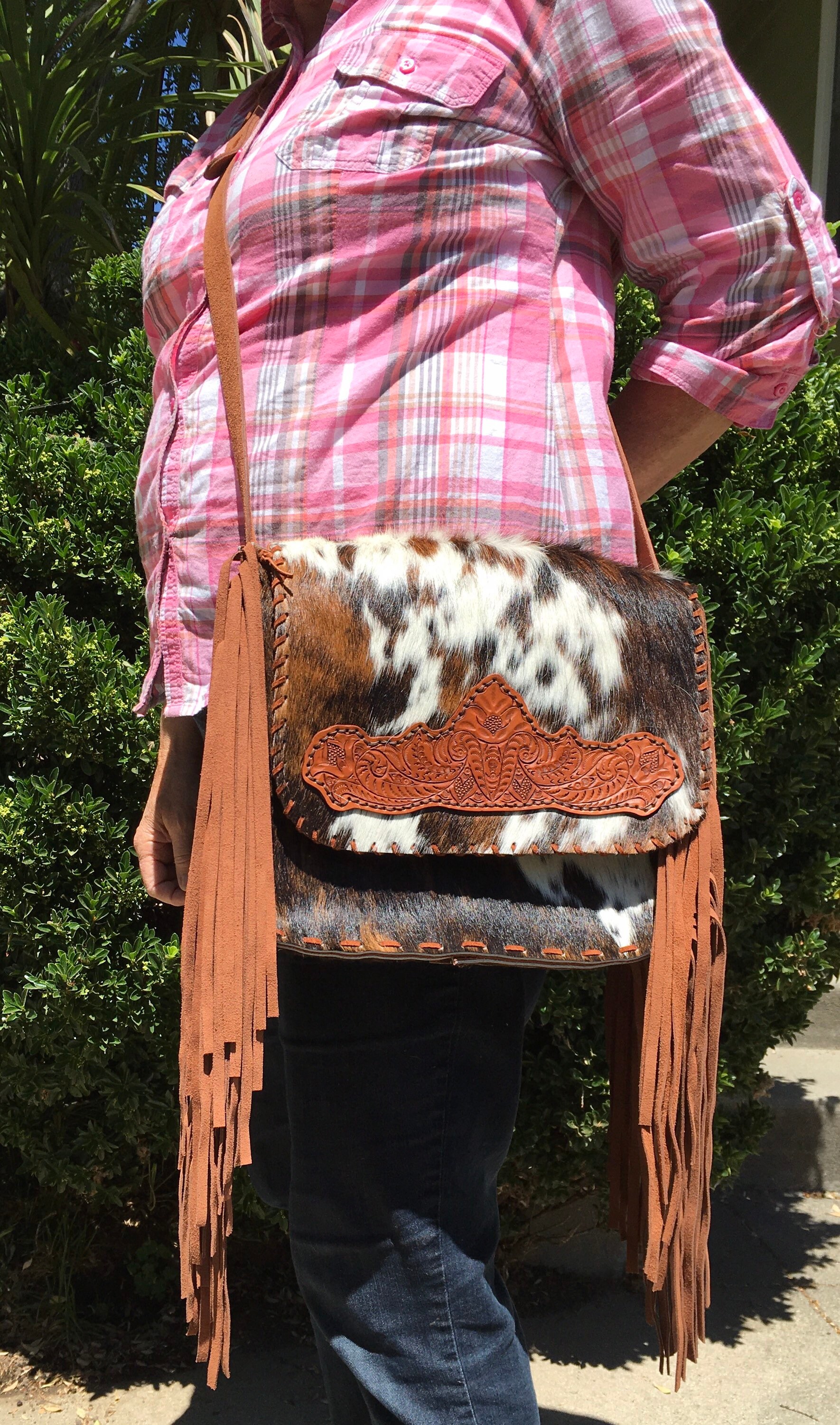 Western Fringe Cowhide Crossbody Purse Etsy