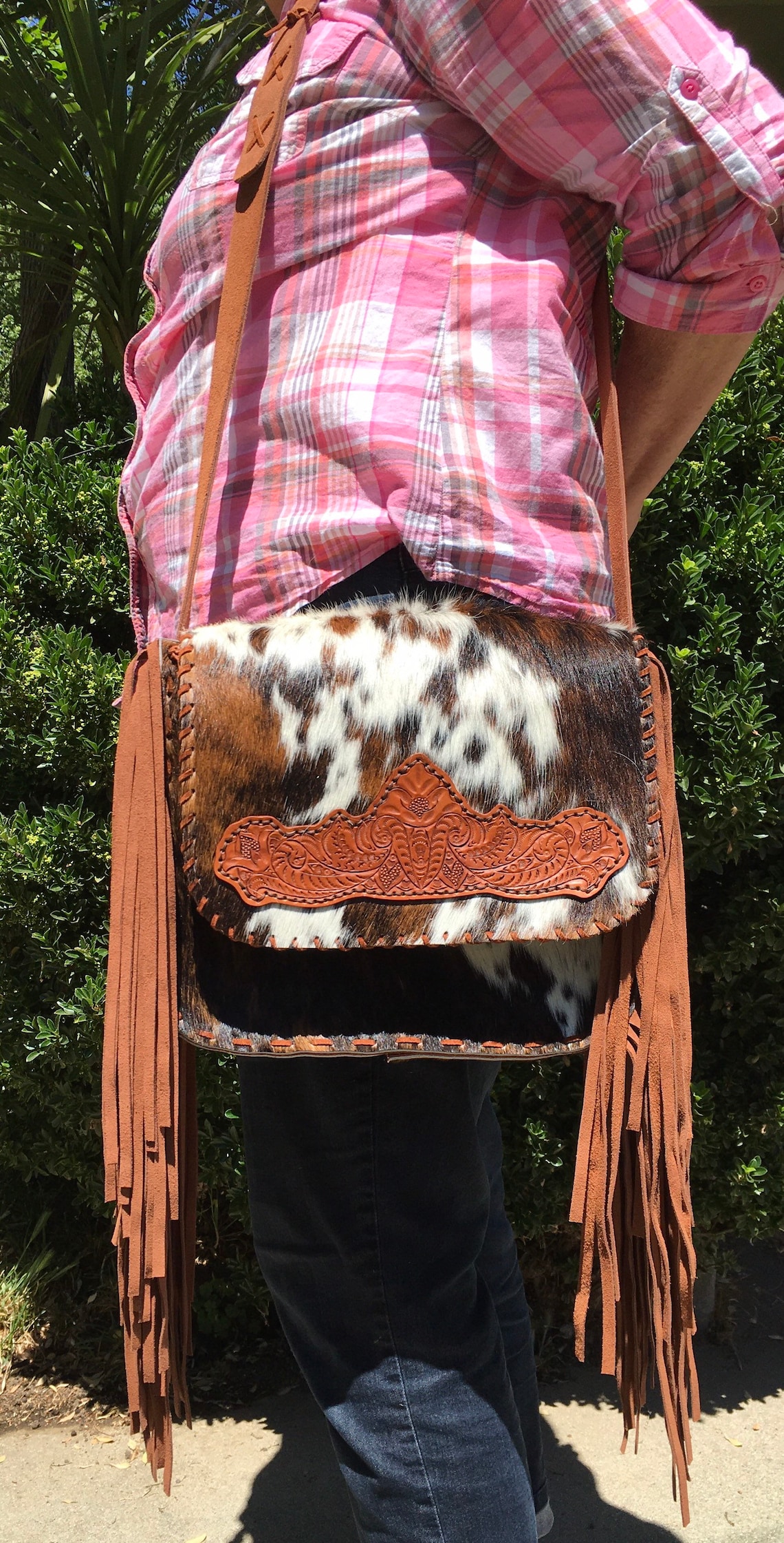 Western Fringe Cowhide Crossbody Purse Etsy