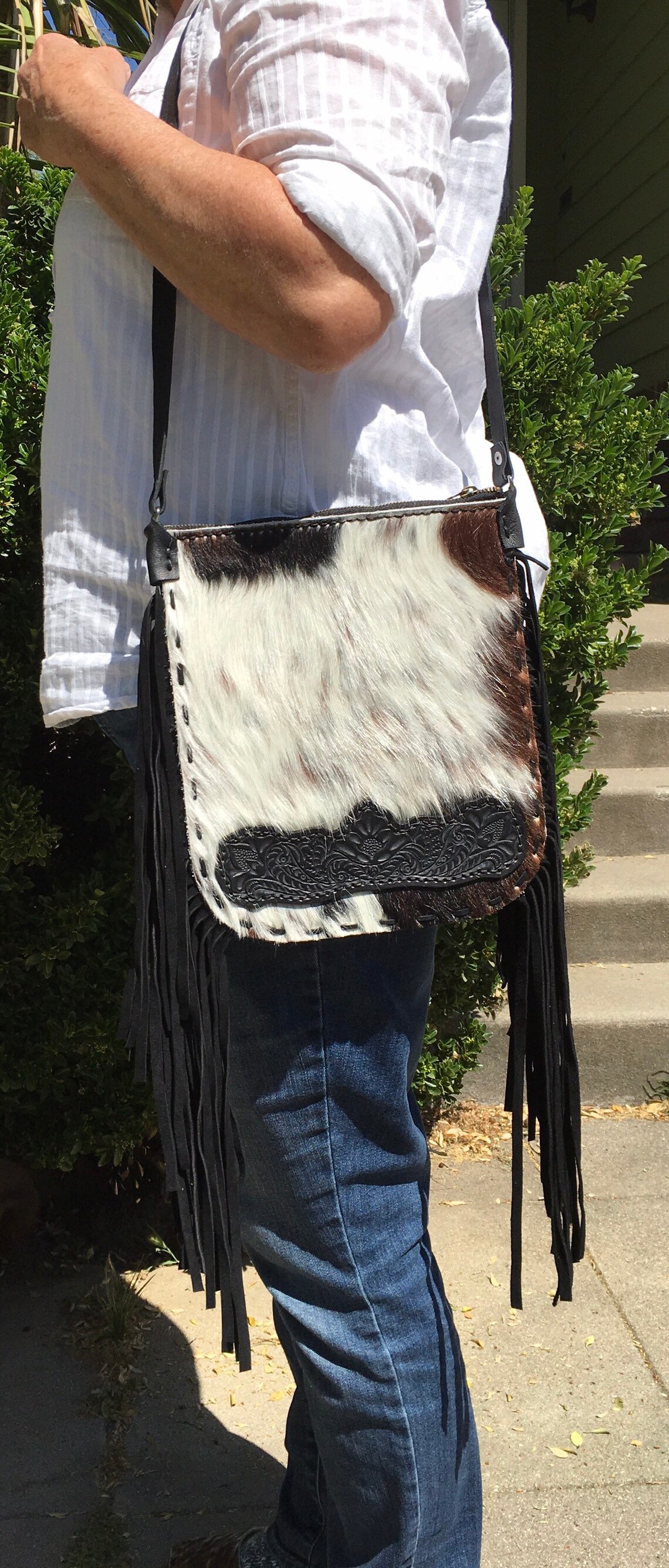 Western Fringe Cowhide Crossbody Purse Etsy