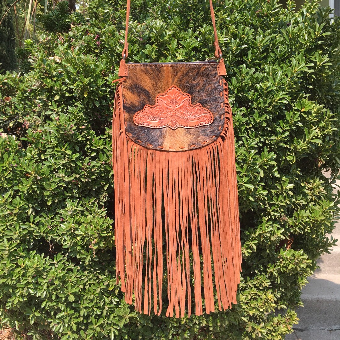 Western Fringe Cowhide Crossbody Purse Etsy